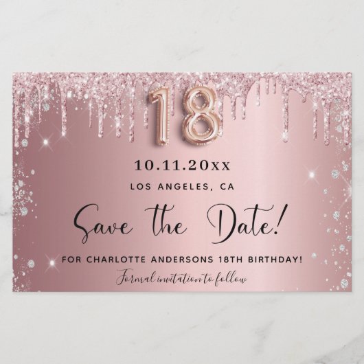 Budget 18e verjaardag blush glitter save the date (Voorkant)