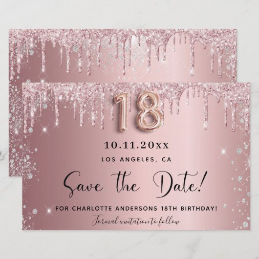 Budget 18e verjaardag blush glitter save the date (Voorkant / Achterkant)