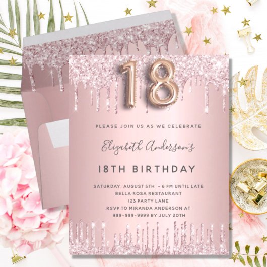 Budget 18e verjaardag roze stoffige roos glitters 