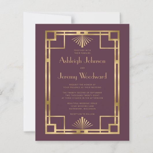 Budget 1920s  Deco Bourgondië Gold Wedding (Voorkant)