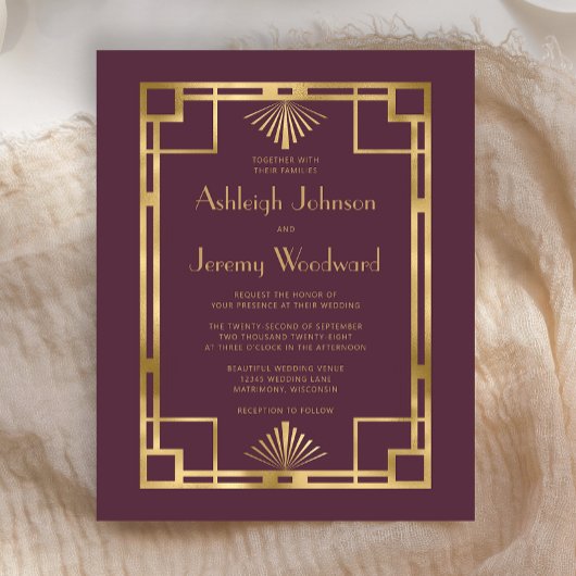 Budget 1920s  Deco Bourgondië Gold Wedding