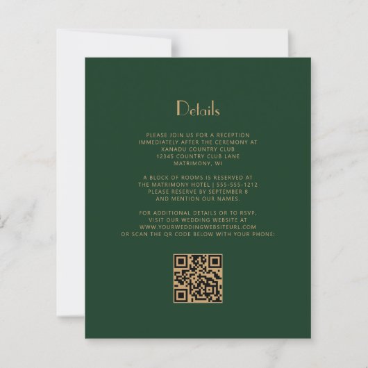 Budget 1920s  Groen Goud QR Code Huwelijk (Achterkant)