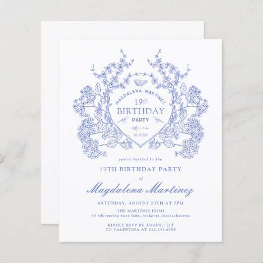 BUDGET 19e Verjaardag Blauwe Bloemkam (Voorkant / Achterkant)