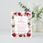BUDGET 19e verjaardag Red Rose Pink Peony Invite (Staand voorkant)