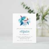Budget 1e Verjaardag Blauwe Waterverf Haai Uitnodi (Staand voorkant)