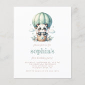 Budget 1e verjaardag groene panda ballon uitnodigi (Voorkant)