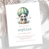 Budget 1e verjaardag groene panda ballon uitnodigi