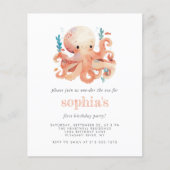 Budget 1e Verjaardag Schattigee Waterverf Octopus  (Voorkant)