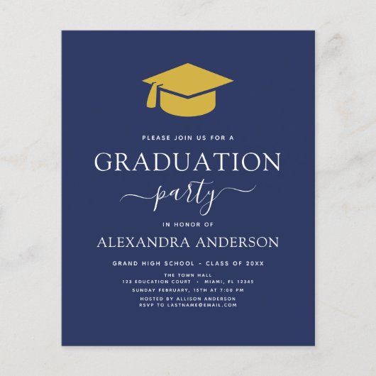 Budget 2022 Afstuderen Navy Blue Gold Photo Flyer (Voorkant)