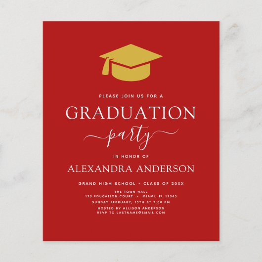 Budget 2022 Afstuderen Red Gold Photo Afbeelding Flyer (Voorkant)