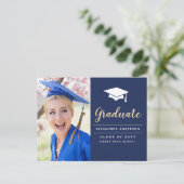 Budget 2022 Navy Blue Gold Photo Afstuderen Briefkaart (Staand voorkant)