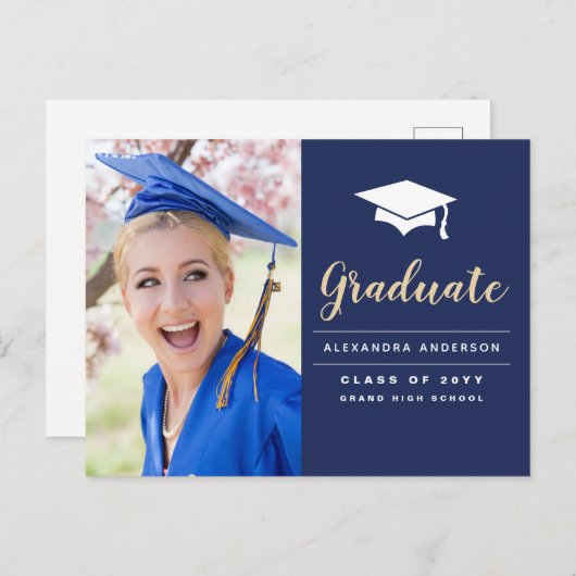 Budget 2022 Navy Blue Gold Photo Afstuderen Briefkaart (Voorkant / Achterkant)