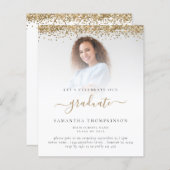 Budget 2023 Afstudeerder Foto Gold Glitter Uitnodi (Voorkant / Achterkant)