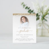 Budget 2023 Afstudeerder Foto Gold Glitter Uitnodi (Staand voorkant)