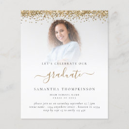 Budget 2023 Afstudeerder Foto Gold Glitter Uitnodi