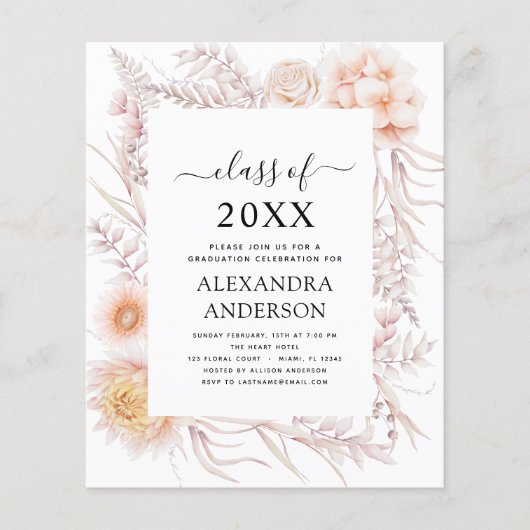 Budget 2023 Afstudeerfeest Boho Chic Stof Roze Woe Flyer (Voorkant)