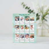 Budget 2023 Mint Green Family Photo Calendar Kaart (Staand voorkant)