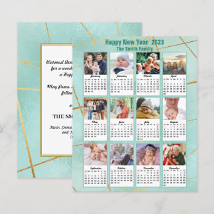 Budget 2023 Mint Green Family Photo Calendar Kaart