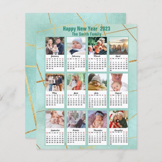 Budget 2023 Mint Green Family Photo Calendar Kaart (Voorkant / Achterkant)