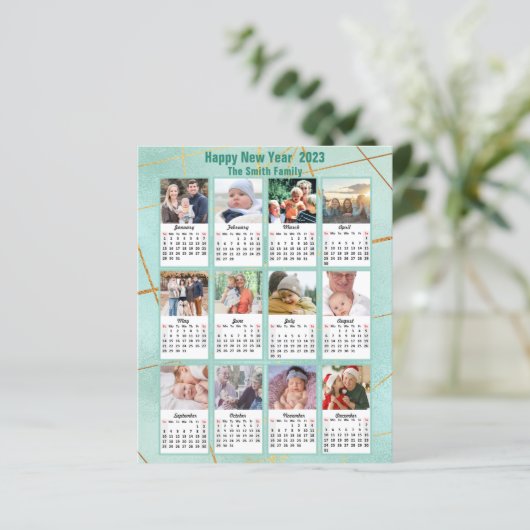 Budget 2023 Mint Green Family Photo Calendar Kaart (Staand voorkant)