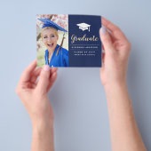 Budget 2023 Navy Blue Gold Photo Afstuderen Flyer (Hand)