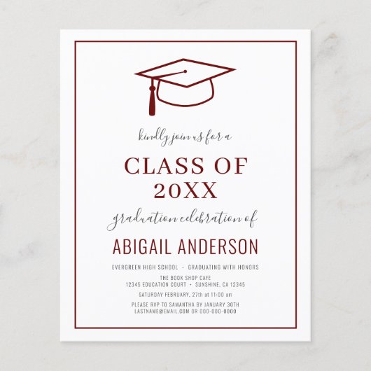 Budget 2023 Simple Afstudeerder Photo Red Invitati Flyer (Voorkant)