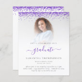 Budget 2024 Afstudeerder Foto Paarse Glitter Invit (Voorkant / Achterkant)