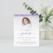 Budget 2024 Afstudeerder Foto Paarse Glitter Invit (Staand voorkant)