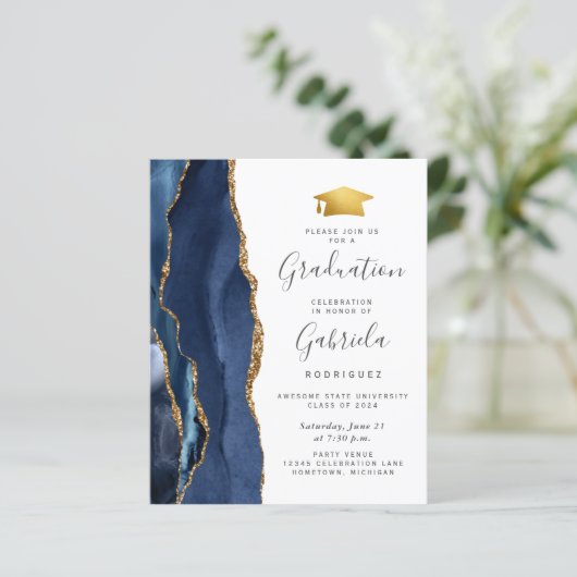 Budget 2024 Afstuderen Blue Agaat Foto uitnodigen (Staand voorkant)