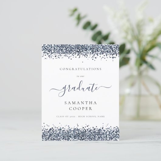 Budget 2024 Afstuderen Blue Glitter Aankondiging (Staand voorkant)