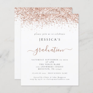 Budget 2024 Afstuderen Roos Gouden Glitter Invite