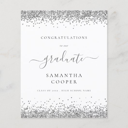 Budget 2024 Afstuderen Silver Glitter Aankondiging (Voorkant)