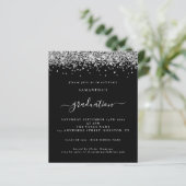 Budget 2024 Afstuderen Silver Glitter Black Invite (Staand voorkant)