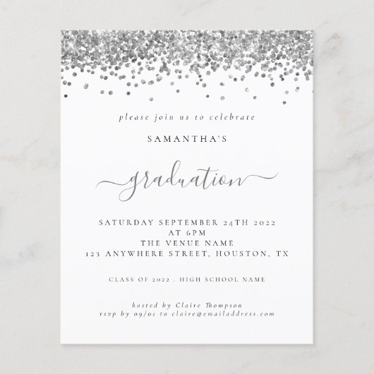 Budget 2024 Afstuderen Silver Glitter Invite (Voorkant)