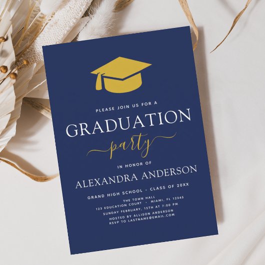 Budget 2025 Afstuderen Navy Blue Gold Invitation