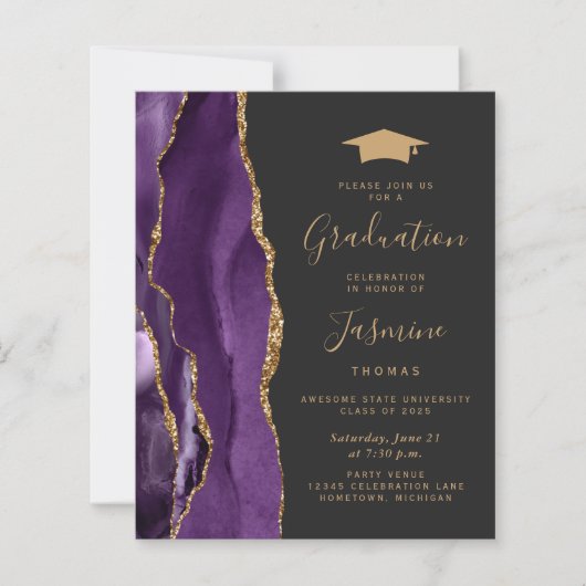 Budget 2025 Afstuderen Paarse Agaat Foto Uitnodige (Voorkant)