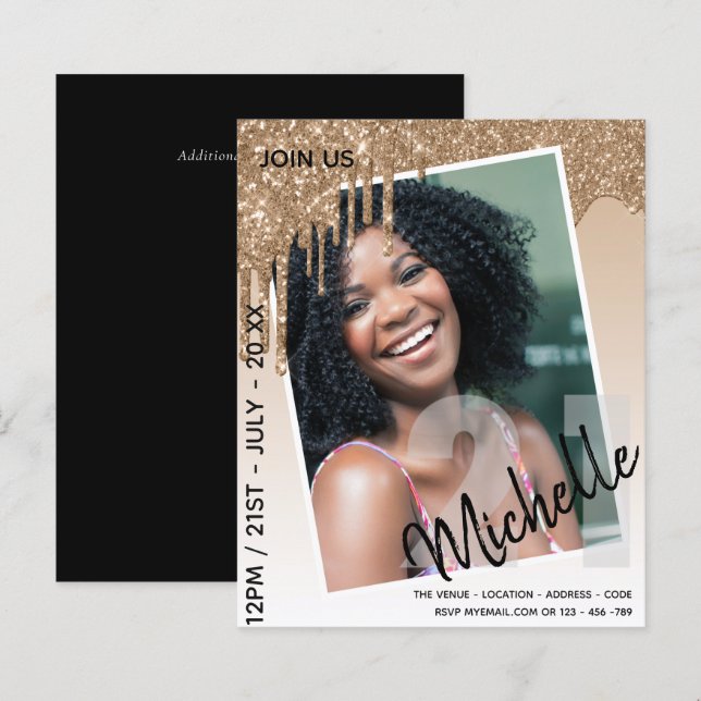 BUDGET 21e verjaardag FOTO Druppelende Glitter Uit (Voorkant / Achterkant)