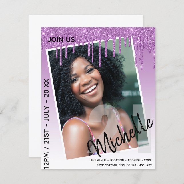 BUDGET 21e verjaardag FOTO Druppelende Glitter Uit (Voorkant / Achterkant)