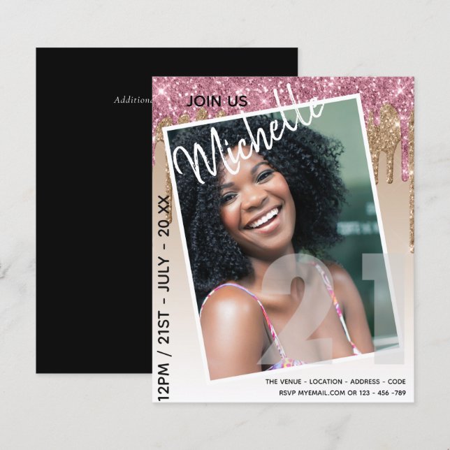 BUDGET 21e verjaardag FOTO Druppelende Glitter Uit (Voorkant / Achterkant)