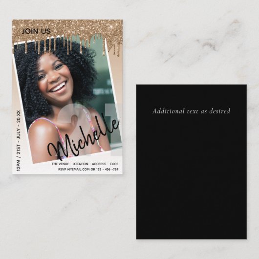 BUDGET 21e verjaardag FOTO Druppelende Glitter Uit Notitiekaartje (Voorkant / Achterkant)