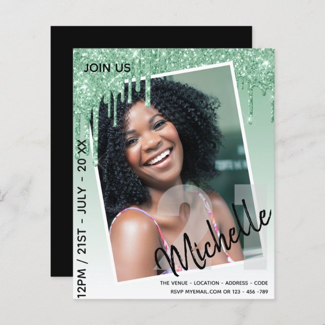 BUDGET 21e verjaardag FOTO Druppelende glitters ui (Voorkant / Achterkant)