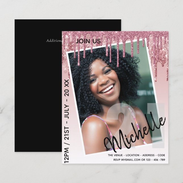 BUDGET 21e verjaardag FOTO Druppelende glitters ui (Voorkant / Achterkant)