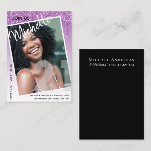 BUDGET 21e verjaardag FOTO Druppelende glitters ui Notitiekaartje (Voorkant / Achterkant)