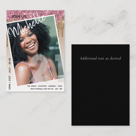 BUDGET 21e verjaardag FOTO Druppelende glitters ui Notitiekaartje (Voorkant / Achterkant)