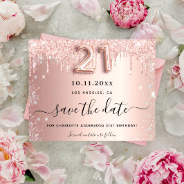 Budget 21e verjaardag roze glitters save the date