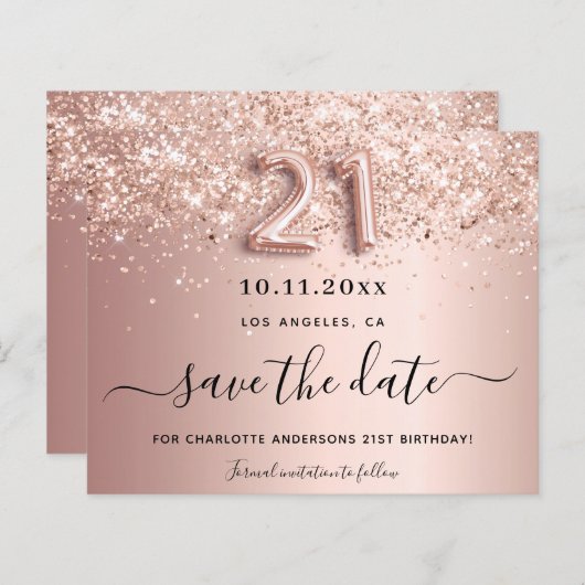 Budget 21e verjaardag roze gouden blush save the d (Voorkant / Achterkant)