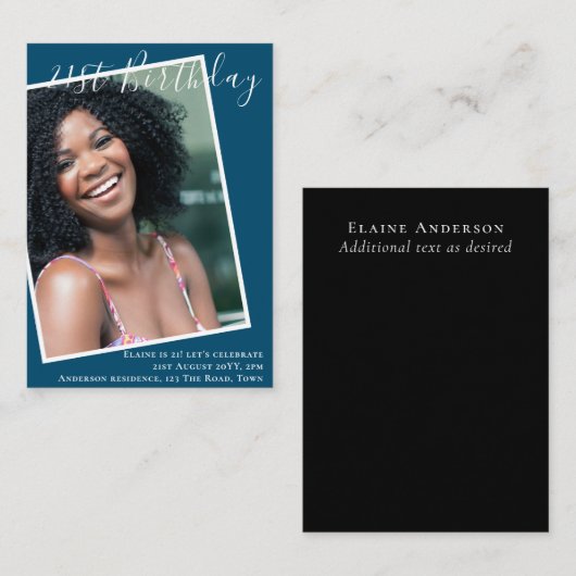BUDGET 21e verjaardagsuitnodiging FOTO-herinnering Notitiekaartje (Voorkant / Achterkant)
