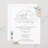 Budget 25e Jubileum Hart Bloemenuitnodiging (Voorkant / Achterkant)