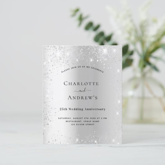 Budget 25th wedding anniversary silver glitter (Staand voorkant)