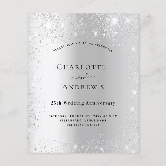 Budget 25th wedding anniversary silver glitter (Voorkant)